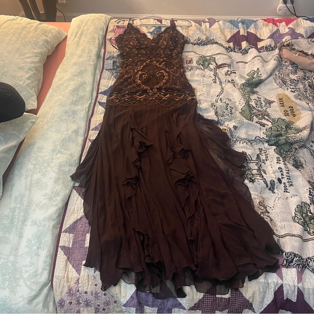 Sue Wong Chocolate Brown Maxi Dress